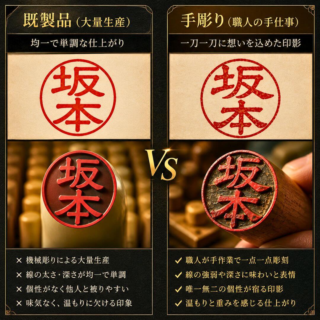 既製品のはんことフルオーダー手彫り印鑑の違い